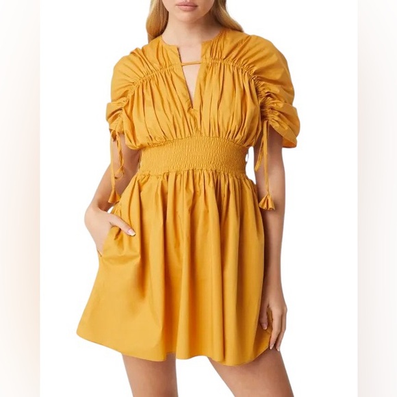 🆕 MISA LOS ANGELES | CAMILA SHIRRED PUFF SLEEVE DRAWSTRING MINI DRESS | SIZE:XS - Picture 4 of 9